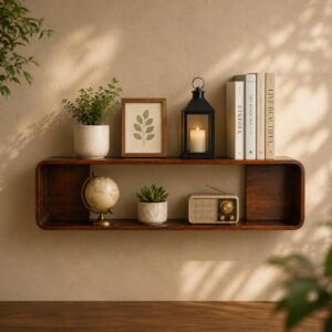 Handcrafted Acacia Wood Wall Shelf | Wooden Floating Display & Storage Shelf | 61 × 18 × 10 CM