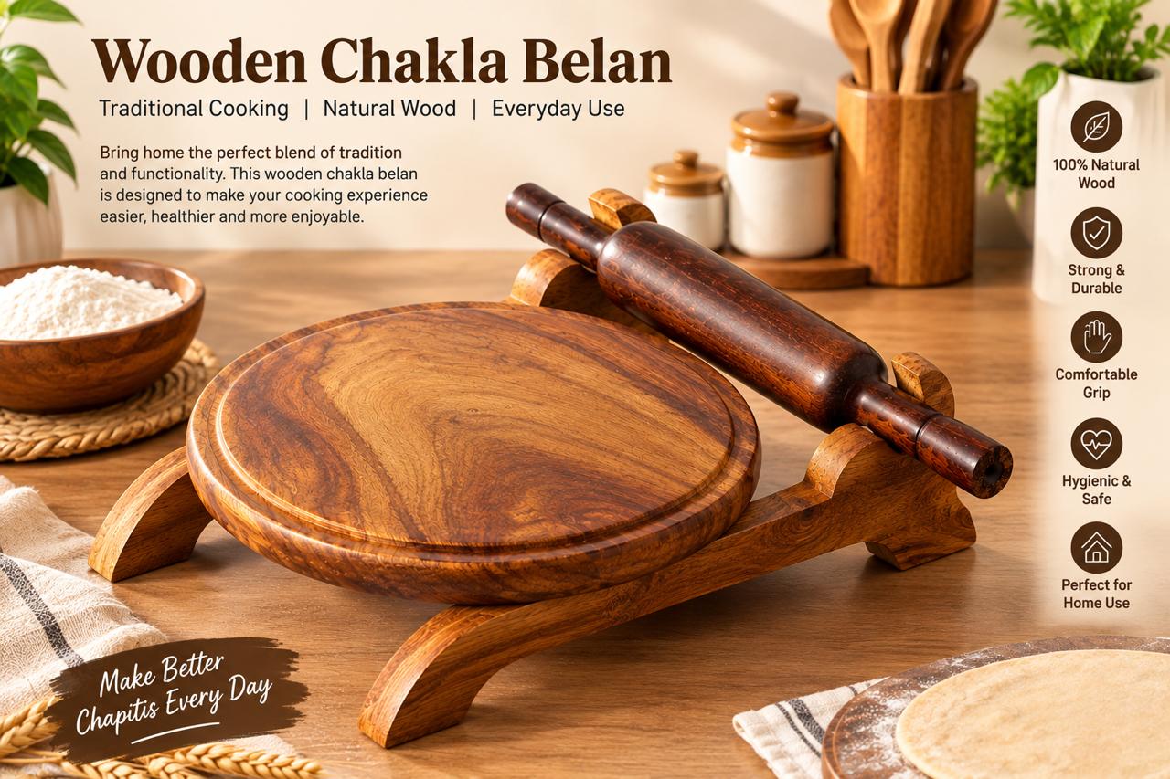 Premium Wooden Chakla Belan Set – Traditional Roti & Paratha Rolling Board with Rolling Pin - Image 2