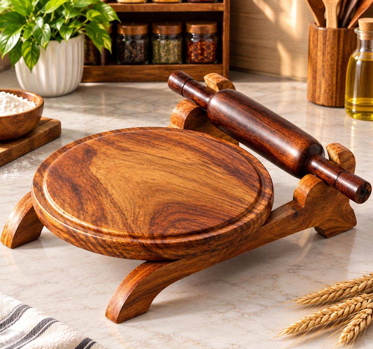 Premium Wooden Chakla Belan Set – Traditional Roti & Paratha Rolling Board with Rolling Pin